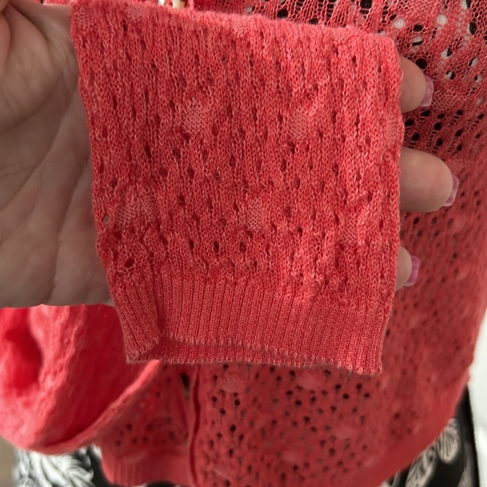 Free People Coral Red Openwork Knit Button-Front Cardigan - Picture 5 of 9